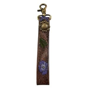 Handcrafted Floral Tooled Leather Keychain